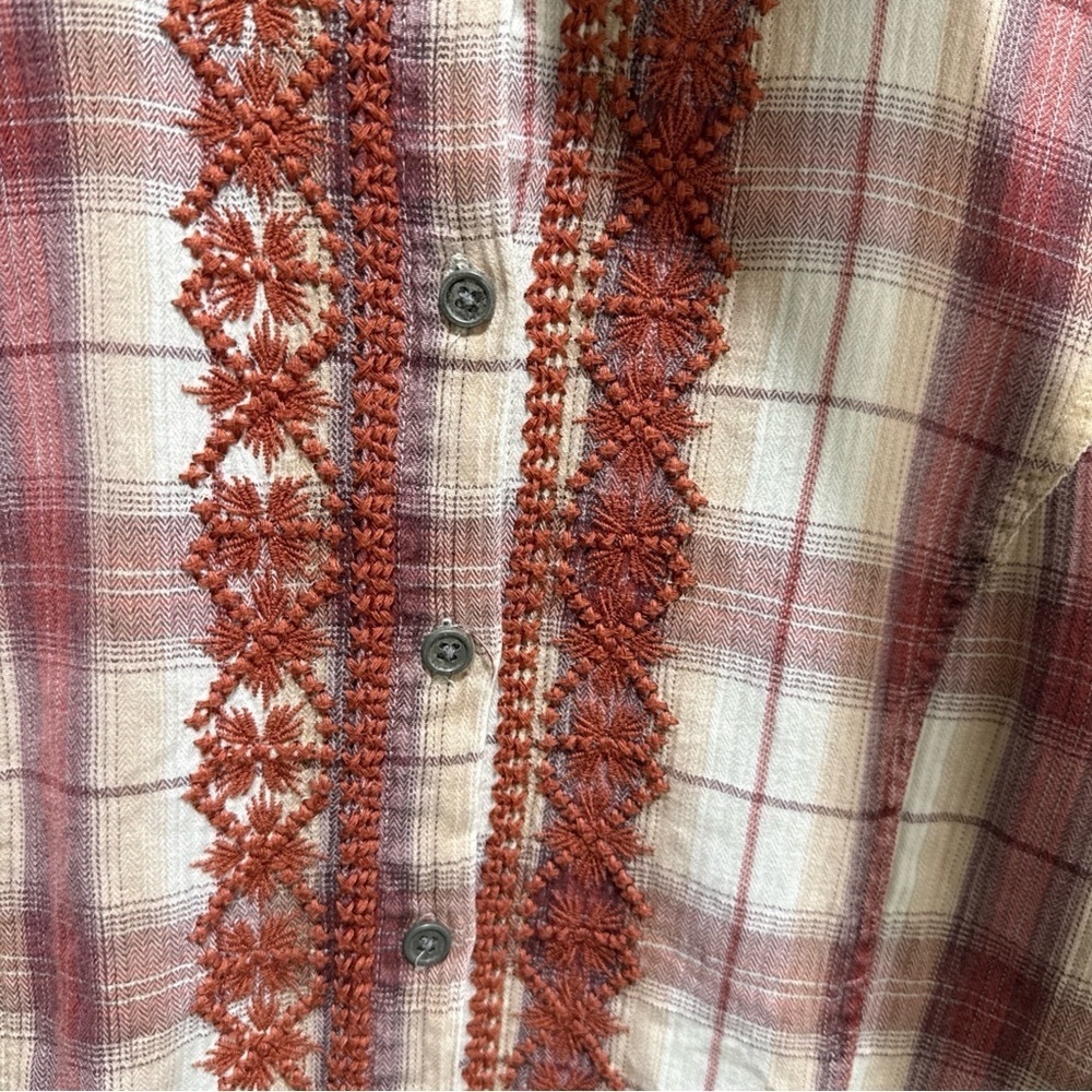 Sundance Zinnia Plaid Flannel Button-Down Shirt Women's Size 2 Embroidered Flaw - Picture 3 of 6